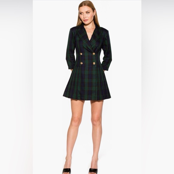 Alexia Admor Dresses & Skirts - Plaid Double-Breasted Green and Navy Dress